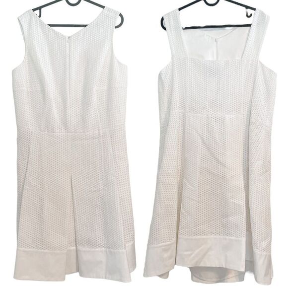 AKRIS Punto Textured Cotton Mini Dress Pleated White 14 - Picture 5 of 9